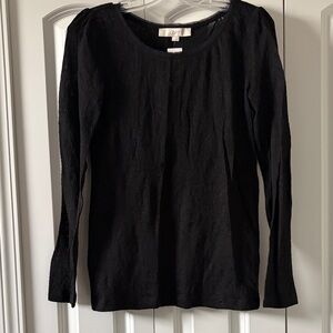 LOFT Black Scoop Neck Long Sleeve Textured Top